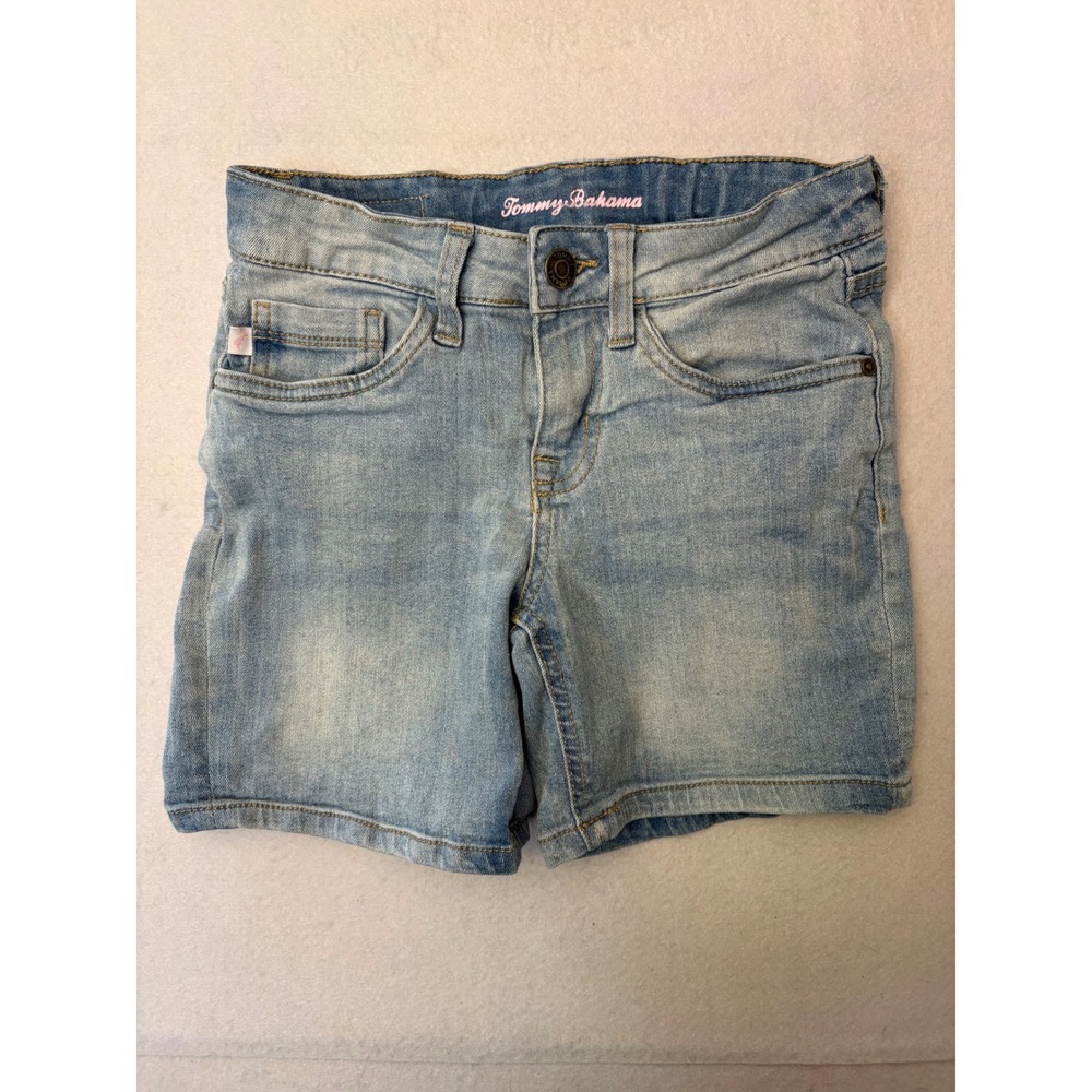 Tommy Bahama Girls Light Wash Denim Shorts Size 12 Five Pocket Gold Logo Patch